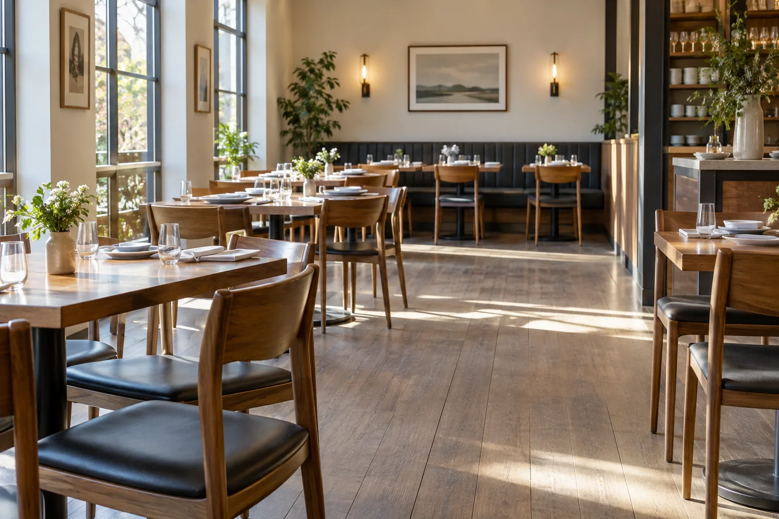Professionally cleaned restaurant dining area