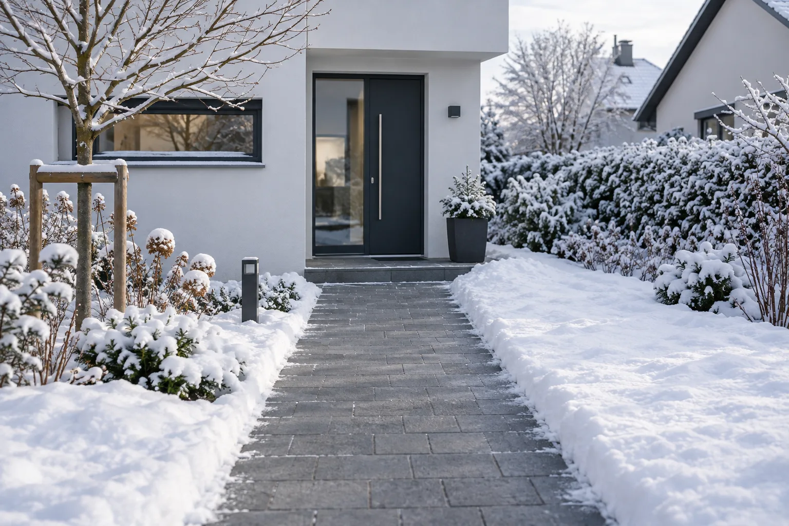 Cleared property entrance during winter